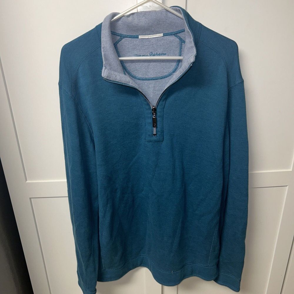 Tommy‎ Bahama Men's Large Quarter Zip Pullover Blue Heavy Sweater